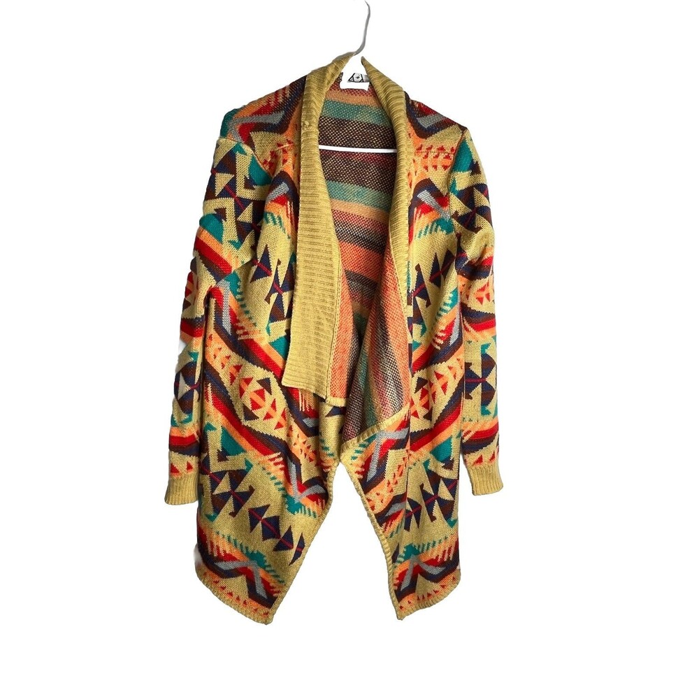 UNIF Womens Cardigan S Brown Aztec Southwestern Tribal Open Front Long Sleeve